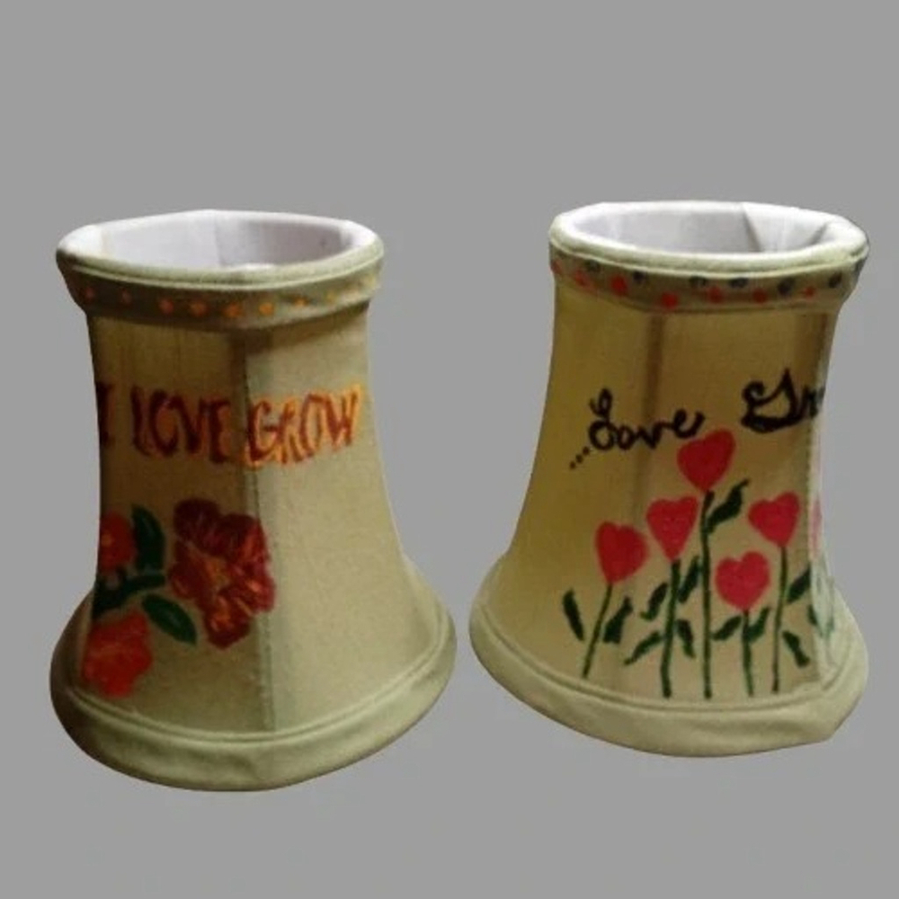 Vtg Style Set of Handpainted Lampshades-Let Love Grow- Floral Accent Lighting